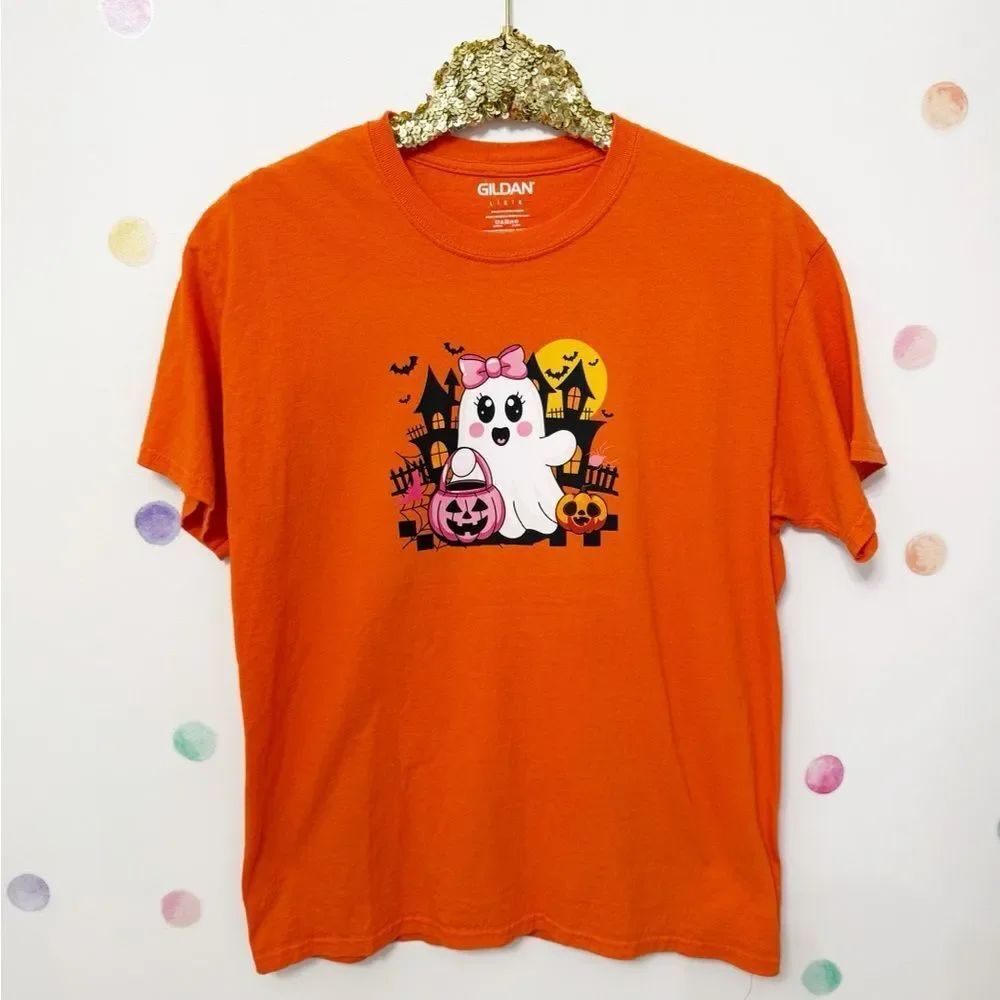 Gildan Orange Ghost Halloween T-Shirt